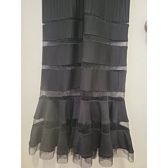 Tadashi Shoji Gown Mesh Striped Mid section ribbed Panel Style Black XS - Picture 9 of 10